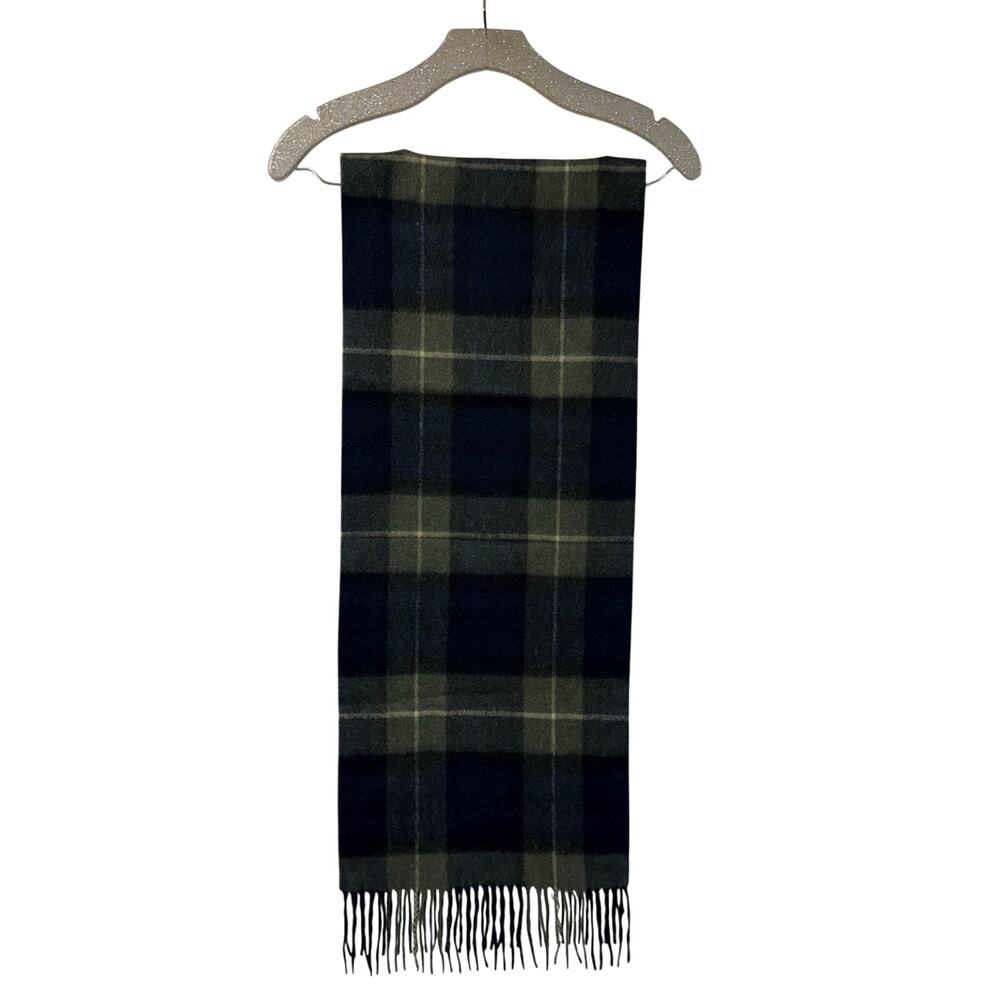 Kenneth Roberts Platinum 100% Cashmere Fringe Trim Plaid Scarf Blue Green